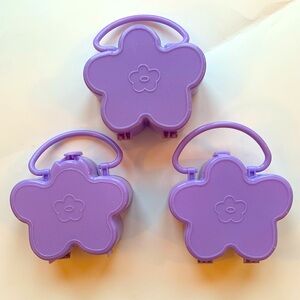 Set of 3 Vtg Girls Lavender Plastic Makeup Bag Purse With Mirror Clover Shaped